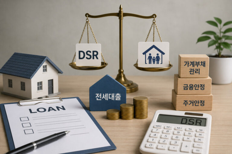 전세대출 DSR 적용과 부동산 금융 정책 변화를 상징하는 이미지